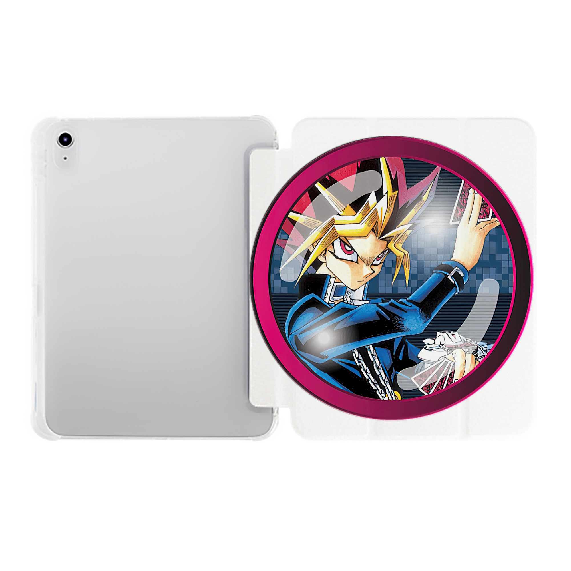 （画像用） 遊☆戯☆王 Yu-Gi-Oh! IPad ケース ペン収納付き 三つ折りスタンド PUレザー×シリコン 対応機種9.5/10.5/10.9インチ